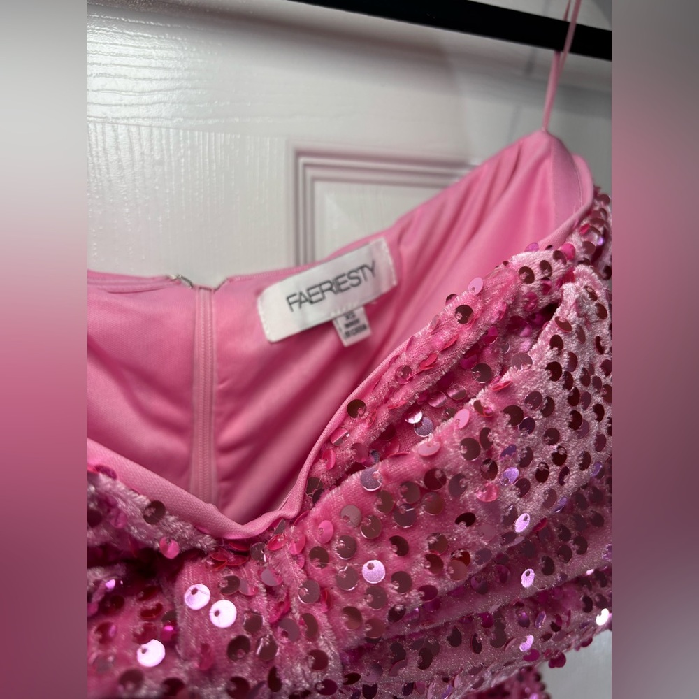 NWOT FAERIESTY SZ XS PINK Strapless Mini Sweetheart Neckline With Bow - Picture 4 of 7